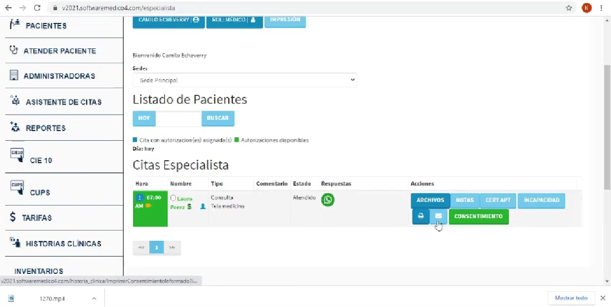 Módulo de telemedicina en software médico